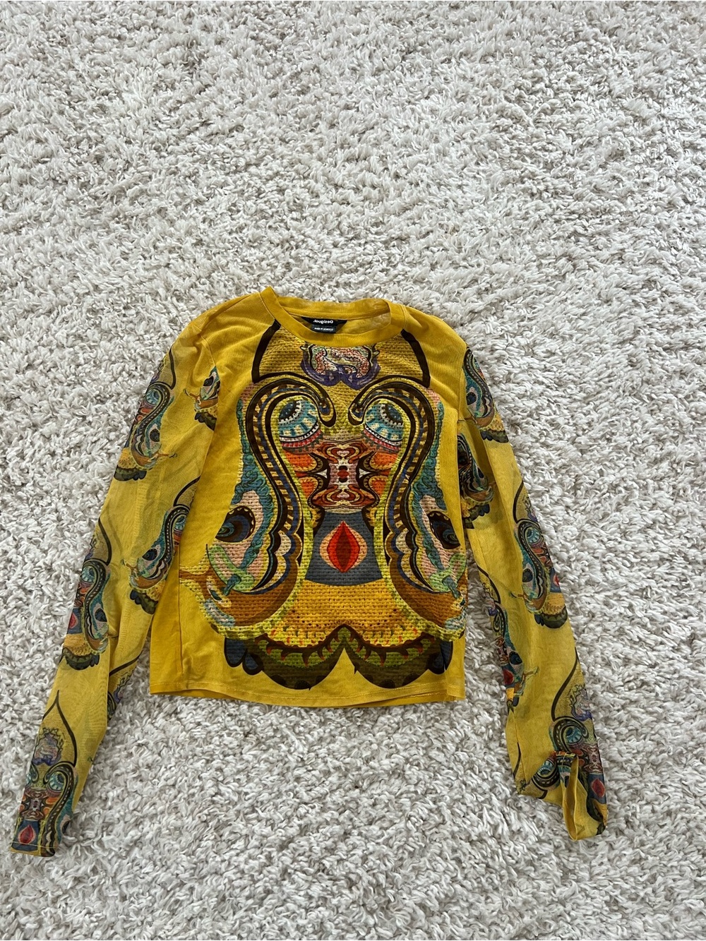 Desigual Yellow Multicolor Paisley Print Long Sleeve Top